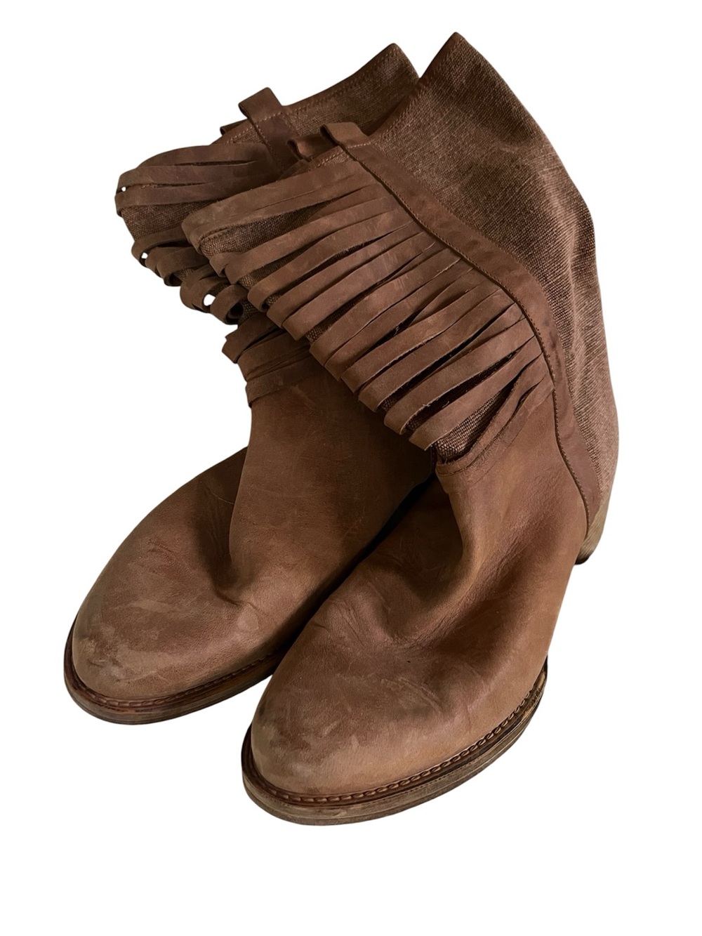 Aquatalia Sz8 Women's Mid- Calf Booties Cognac Brown Leather, Fabric